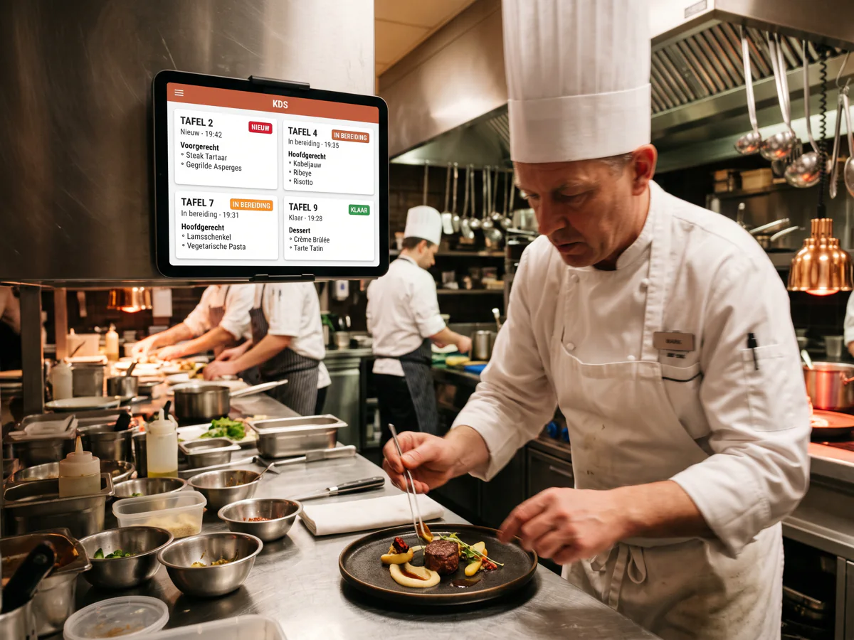 Keukenscherm met live bestellingen per tafel